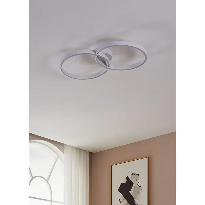 Eglo LED-Deckenleuchte Amandolo - 19,5 W, L x B x H: 67 x 38 x 6,5 cm, Weiß, RGB - Weißes modernes LED-Deckenlicht mit zwei ineinandergreifenden Ringen.
