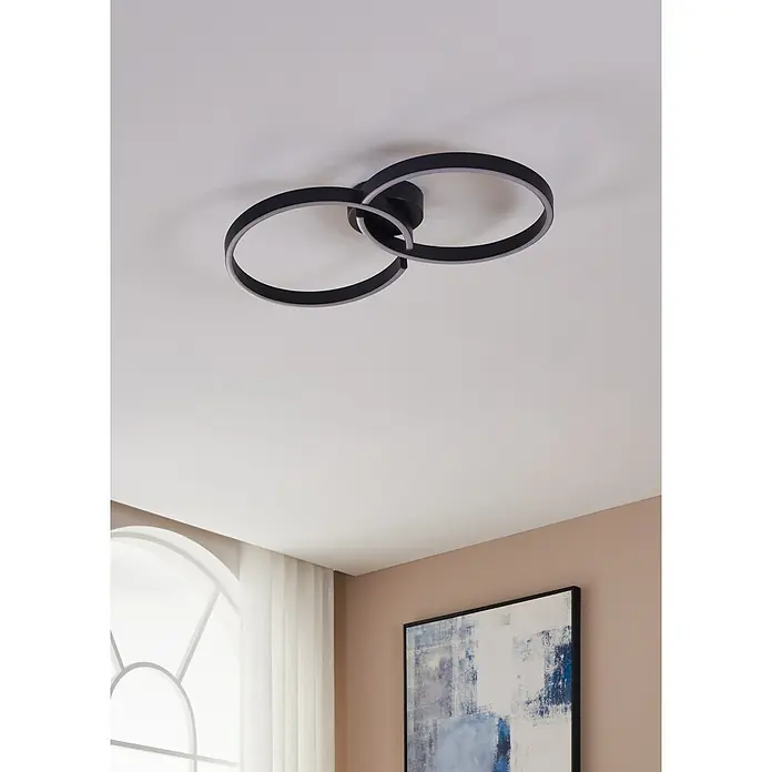 Eglo LED-Deckenleuchte Amandolo - 19,5 W, L x B x H: 67 x 38 x 6,5 cm, Schwarz, RGB - Schwarze Deckenleuchte mit zwei ineinandergreifenden Ringen.