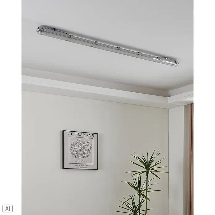 Eglo LED-Röhre - Länge: 59 cm, Neutralweiß, 10 W, 1.100 lm, G13 - Die Abbildung zeigt eine lange, schmale Leuchtstoffröhre, die an einer weißen Decke montiert ist und den Raum hell ausleuchtet.