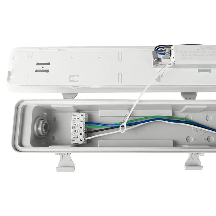 Eglo Feuchtraumleuchte Expert Prime - 24 W, L x B x H: 119 x 8,5 x 8 cm, Grau, Neutralweiß - Weißes LED-Lichtband, geöffnet, mit interner Verkabelung, Klemmleiste und LED-Treiber.