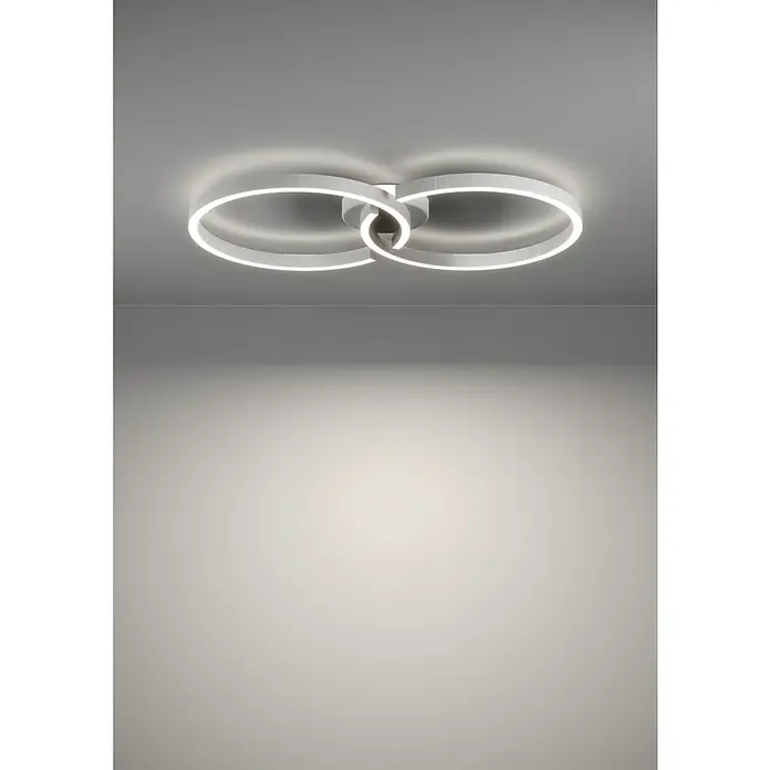 Eglo LED-Deckenleuchte Amandolo - 19,5 W, L x B x H: 67 x 38 x 6,5 cm, Weiß, RGB - Weiße LED-Deckenleuchte mit elegantem, ineinandergreifendem Ringdesign, das nach unten strahlt.