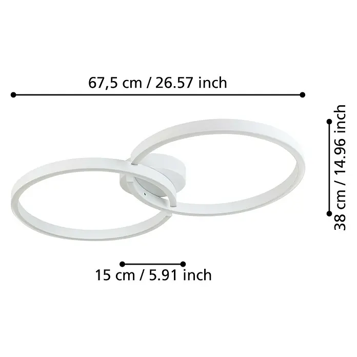 Eglo LED-Deckenleuchte Amandolo - 19,5 W, L x B x H: 67 x 38 x 6,5 cm, Weiß, RGB - Weiße moderne LED-Deckenleuchte mit zwei ineinander verschlungenen Ringen.