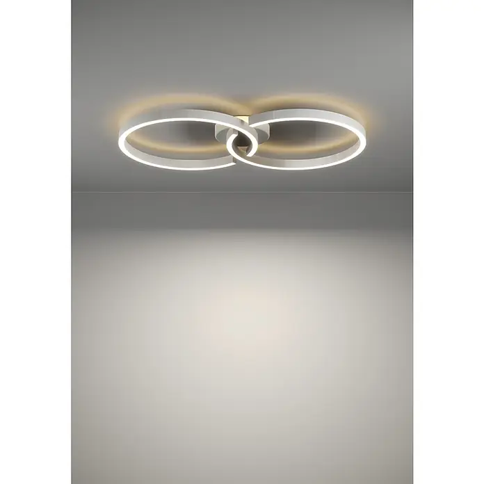 Eglo LED-Deckenleuchte Amandolo - 19,5 W, L x B x H: 67 x 38 x 6,5 cm, Weiß, RGB - Weiße Deckenleuchte mit zwei ineinander verschlungenen, beleuchteten Ringen, die warmweißes Licht abgeben.