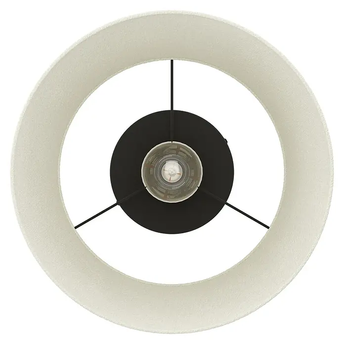 Eglo LED-Deckenleuchte Febres - 60 W, Schwarz, Weiß, Durchmesser: 35 cm - Nahaufnahme einer modernen Ring-Pendelleuchte mit einer schwarzen Lampenfassung und einer Glühbirne in der Mitte. Die Lampe hat einen cremefarbenen Lampenschirm.