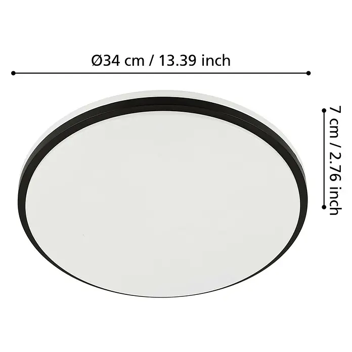 Eglo LED-Deckenleuchte Margidore - 18 W, Weiß, Schwarz, Warmweiß - Eine Nahaufnahme einer runden LED-Deckenleuchte mit schwarzem Rahmen, die durch ihre klaren Linien und das moderne Design besticht.
