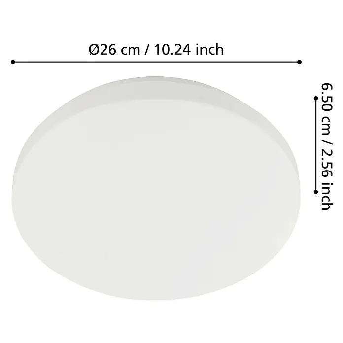 Eglo LED-Deckenleuchte Approdo - 12 W, Weiß, Warmweiß, Durchmesser: 26 cm - Abbildung einer runden, weißen Deckenleuchte mit den Maßen Ø26 cm und einer Höhe von 6.50 cm.