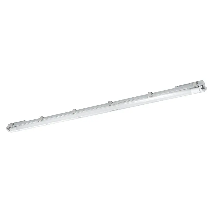 Eglo Feuchtraumleuchte Expert Basic Plus - 10 W, Grau, Neutralweiß, 65 cm, 7,3 cm - Lange weiße Industrie-LED-Leuchte mit klarer gerippter Abdeckung und Metallbefestigungsklammern.