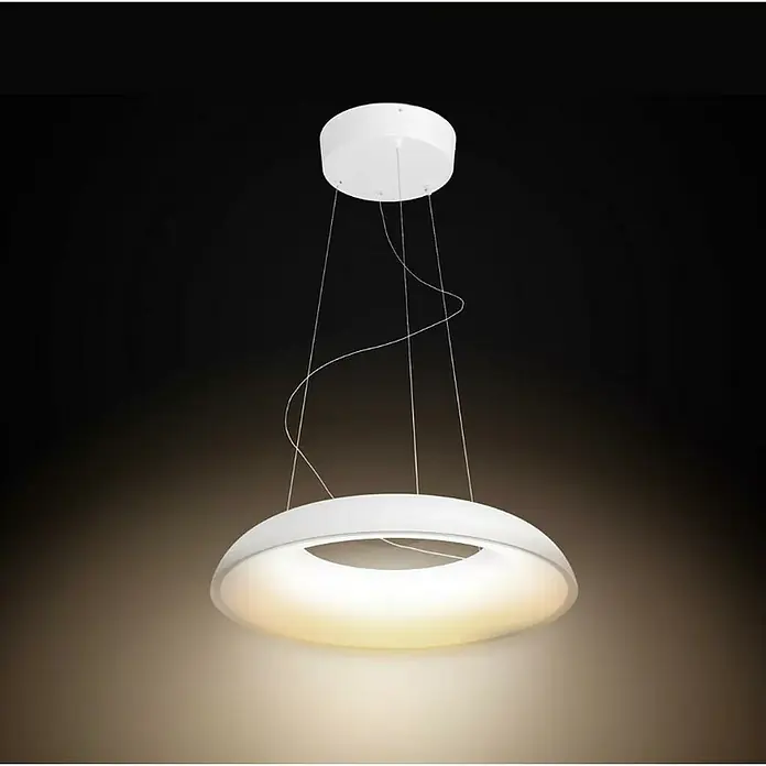 Philips Hue LED-Pendelleuchte rund White Ambience Amaze - 25 W, Ø x H: 43,4 x 150 cm, Weiß - Elegante weiße LED-Hängeleuchte mit modernem Design. Die Leuchte spendet warmes, einladendes Licht und ist ein echter Blickfang in jedem Raum.
