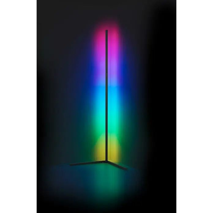 Trio Lighting Lámpara de pie LED Level - 10 W, Altura: 141 cm, Negro, RGB - Lámpara de pie de esquina RGB que proyecta colores vibrantes en la pared, creando un ambiente moderno. Diseño elegante para cualquier rincón.