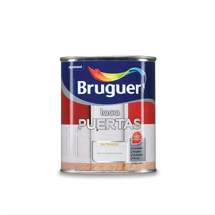 Bruguer Esmalte blanco para puertas - Blanco, 750 ml, Satinado - Bote de laca Bruguer para puertas, acabado satinado, en blanco. Ideal para dar a tus puertas una capa elegante y duradera.