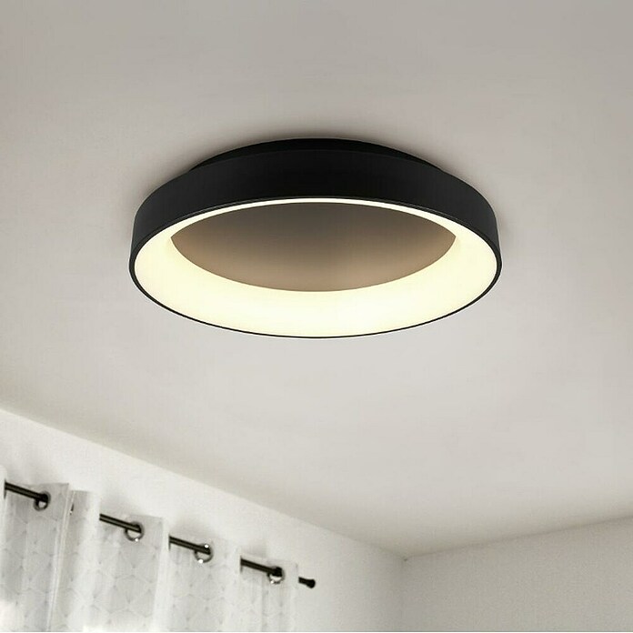 Reality Leuchten LED okrogla stropna svetilka Girona  (48 W, Ø x V: 60 x 12 cm, Črna, Hladno bela) | 3016 - Deckenleuchte | CACB - Deckenleuchten | CAC - Indoorleuchten | CA - Beleuchtung | C - Elektro | BAUHAUS