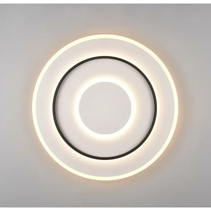 Reality Leuchten Plafón LED redondo Jora - 55 W, Ø x Al: 60 x 6 cm, Blanco, Blanco cálido - Moderna lámpara de techo LED con círculos concéntricos en blanco y negro, que proporciona una iluminación brillante y decorativa. Ideal para interiores con estilo.