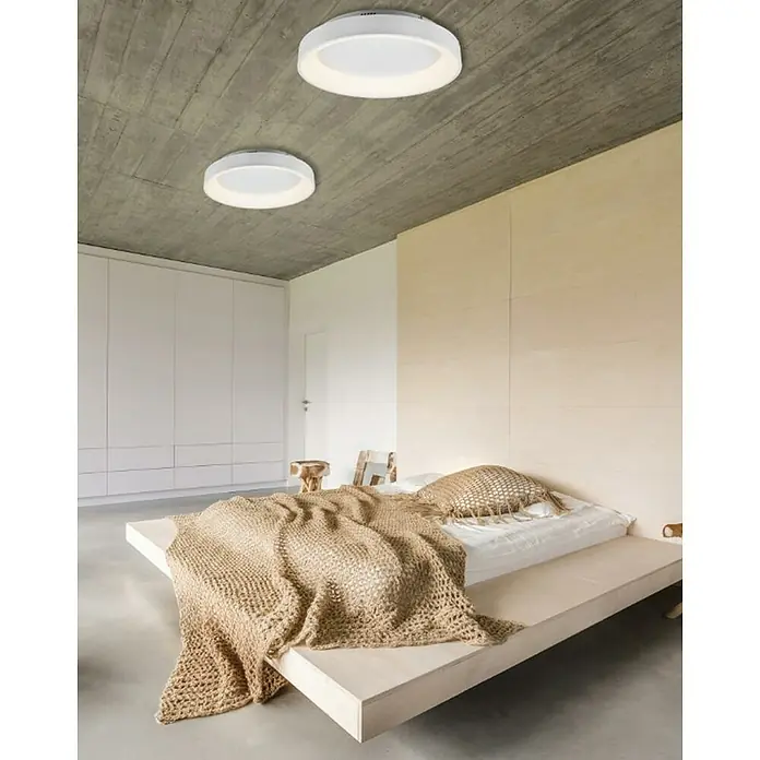Reality Leuchten Plafón LED redondo Girona - 48 W, Ø x Al: 60 x 12 cm, Blanco, Blanco frío - Iluminación moderna de dormitorio con dos luces de techo LED redondas, que proporcionan una luz suave e indirecta para un ambiente relajante.