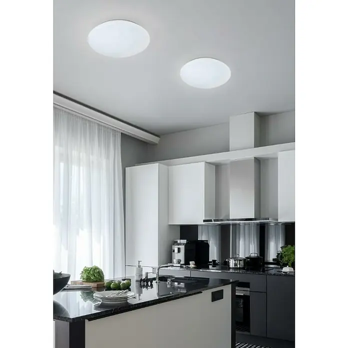 Trio Lighting Plafón LED redondo Putz - 12 W, Ø x Al: 280 mm x 9 cm, Blanco, Blanco cálido - Cocina luminosa con luces de techo minimalistas. Los accesorios LED redondos combinan a la perfección con el diseño moderno, proyectando un brillo suave en el espacio.