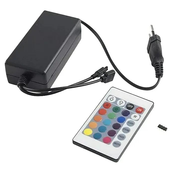 Alverlamp Controlador RGB - 240 W, Policarbonato - Controlador de tiras LED con mando a distancia y fuente de alimentación. Controla tu iluminación LED fácilmente con un botón.
