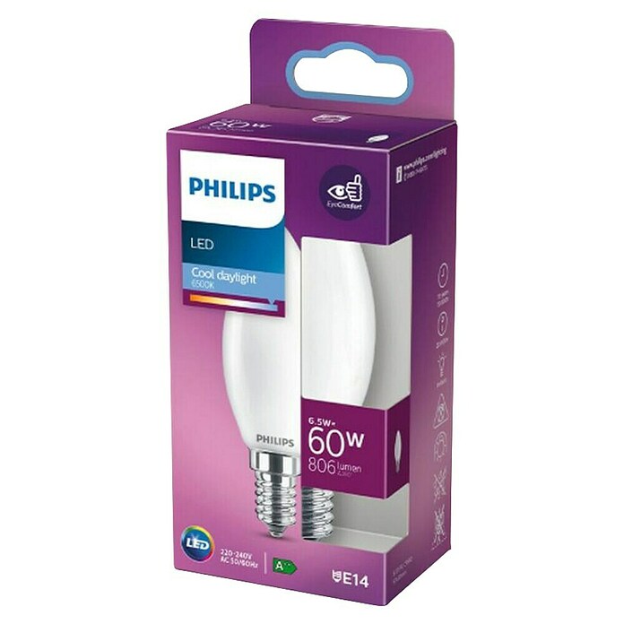 Philips Bombilla LED Vela y lustre Mate (E14, No regulable, Blanco diurno, 806 lm, 60 W) | BAUHAUS
