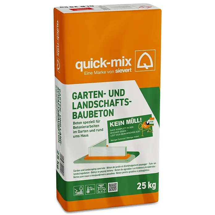 Quick-Mix Gartenbaubeton - 25 kg - Orange-weißer 25 kg Sack quick-mix Garten- und Landschaftsbaubeton.