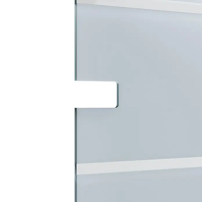 Entravia Glasschiebetür - 735 x 2.105 mm, Satiniertes Glas, 4-Streifen Design, Mit Schlossbohrung, Passend für: Entravia Simple-Pocket Schiebetürsystem - Hellgraues geometrisches Design mit transparenten überlappenden Paneelen und subtilen Schatten.