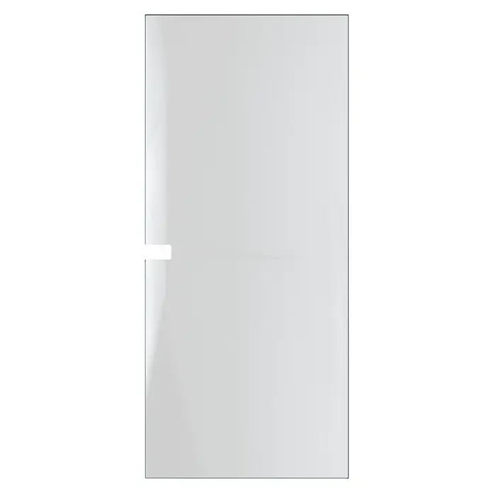 Entravia Glasschiebetür - 860 x 1.980 mm, Klarglas, Mit Schlossbohrung, Passend für: Entravia Simple-Pocket Schiebetürsystem - Transparente rechteckige Platte mit kleinem weißem Eckdetail am linken Rand.