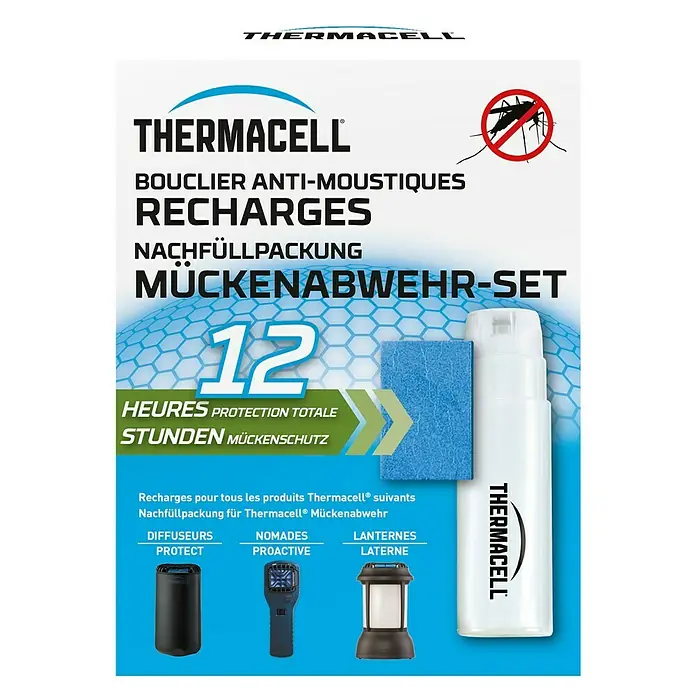 Thermacell Stechmückenschutz-Nachfüllpackung - Passend für: Alle Themacell Mückenabwehrgeräte, 12 h - Thermacell Nachfüllpackung gegen Mücken mit weißer Gaskartusche und blauer Schutzmatte für 12 Stunden Mückenschutz.