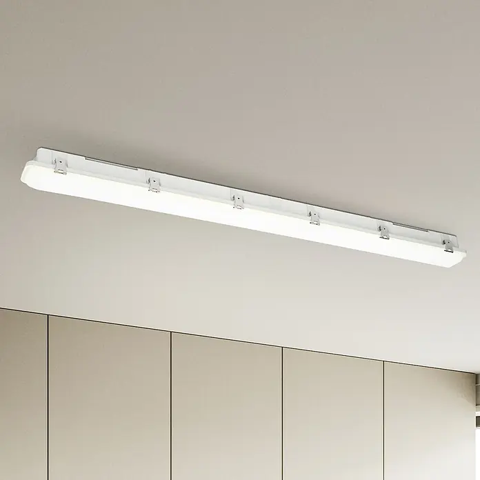 Eglo Feuchtraumleuchte Expert Prime - 24 W, L x B x H: 119 x 8,5 x 8 cm, Grau, Neutralweiß - Weiße, lineare LED-Deckenleuchte, hell leuchtend.