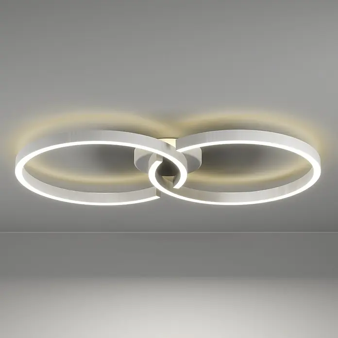 Eglo LED-Deckenleuchte Amandolo - 19,5 W, L x B x H: 67 x 38 x 6,5 cm, Weiß, RGB - Moderne weiße LED-Deckenleuchte mit zwei ineinandergreifenden Ringen, die warmes Licht abstrahlt.