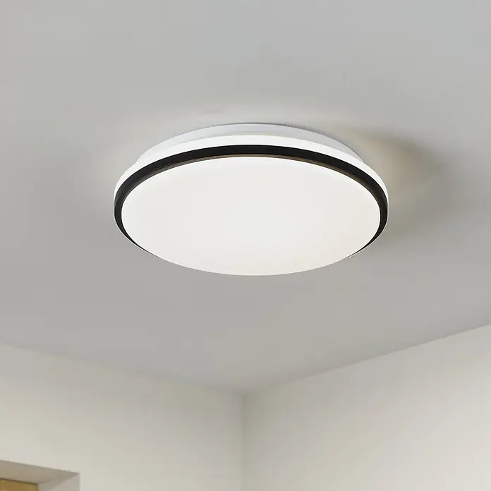 Eglo LED-Deckenleuchte Margidore - 18 W, Weiß, Schwarz, Warmweiß - Moderne Deckenleuchte mit weißem Diffusor und schwarzem Akzentring für stilvolle Beleuchtung im Raum.