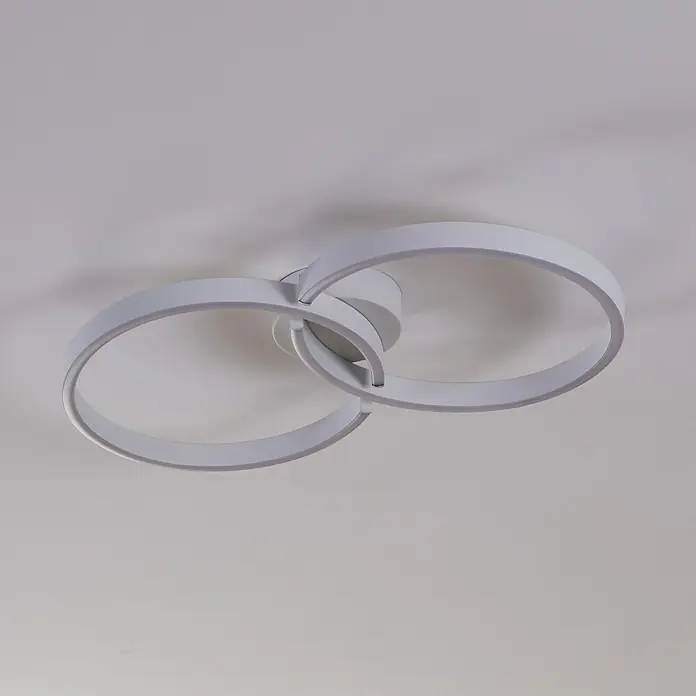 Eglo LED-Deckenleuchte Amandolo - 19,5 W, L x B x H: 67 x 38 x 6,5 cm, Weiß, RGB - Weiße LED-Deckenleuchte mit zwei ineinandergreifenden Ringen.
