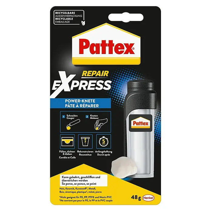 Pattex Kontaktkleber Repair Express - 48 g - Pattex Express Repair Power-Knete: Zum schnellen Reparieren, Füllen und Kleben verschiedener Materialien. Ideal für Holz, Keramik, Metall und Kunststoffe.