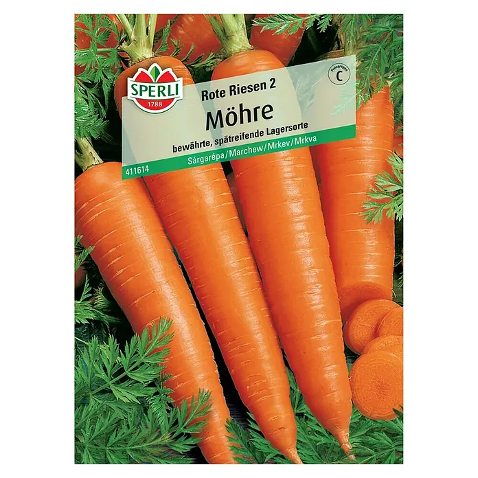 Sperli Gemüsesamen Möhren Rote Riesen - Daucus carota, Saatzeit: März, Erntezeit: August - Saatgutpackung für Rote Riesen 2 Möhren, eine bewährte und ertragreiche Sorte für die Lagerung.