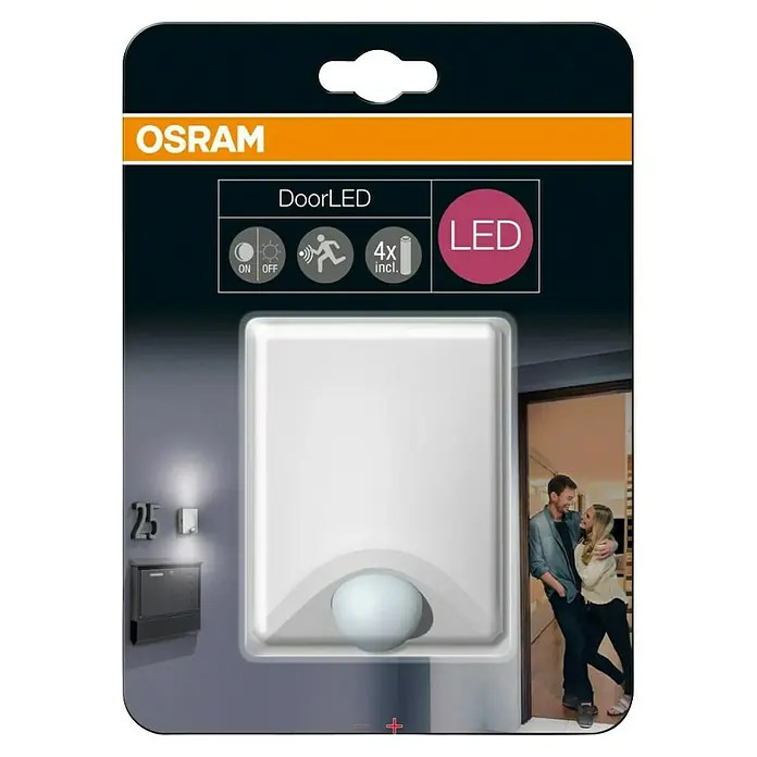 Osram Luz para puerta LED Updown - Blanco, Funciona con pilas, 41 x 70 x 90 mm - Imagen de una OSRAM DoorLED, una luz LED para puerta con sensor de movimiento y funcionamiento con batería. Ideal para entradas y pasillos.