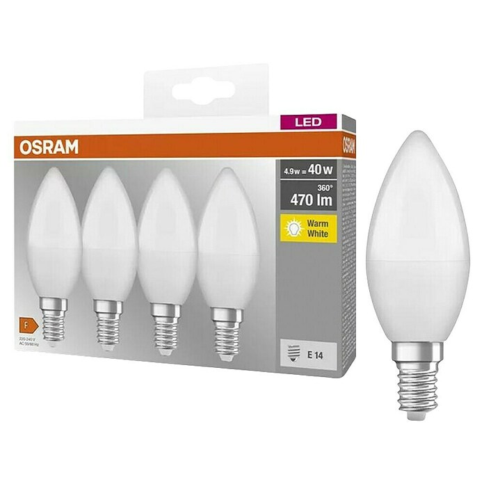 Osram Bombilla LED Vela Pack 4 (E14, Blanco cálido, 470 lm, 5,5 W) | BAUHAUS