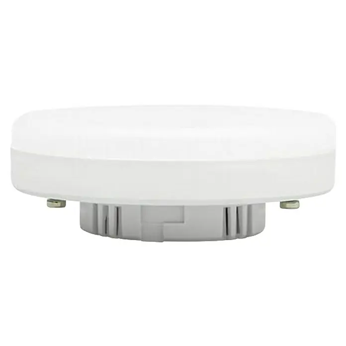 Garza Bombilla LED GX53 - GX53 , Blanco cálido, 490 lm, 6 W - Primer plano de una lámpara de techo LED blanca, ideal para iluminación interior. Su diseño elegante y moderno mejora cualquier espacio.