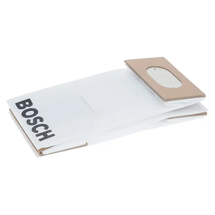 Bosch Staubbeutel - 3 Stk., Passend für: Bosch Schleif- und Fräsgeräte - Das Bild zeigt eine Packung Bosch Staubsaugerbeutel mit dem Bosch-Logo, die für eine effiziente Staubfilterung und einfache Entsorgung entwickelt wurden.