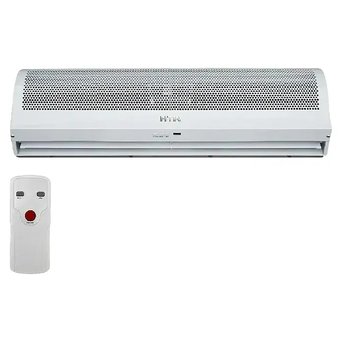 HTW Cortina de aire AC20 - 320 W, 3.960 m³/h - Cortina de aire con mando a distancia. El aparato es blanco con un diseño perforado para un flujo de aire óptimo, ideal para espacios comerciales.