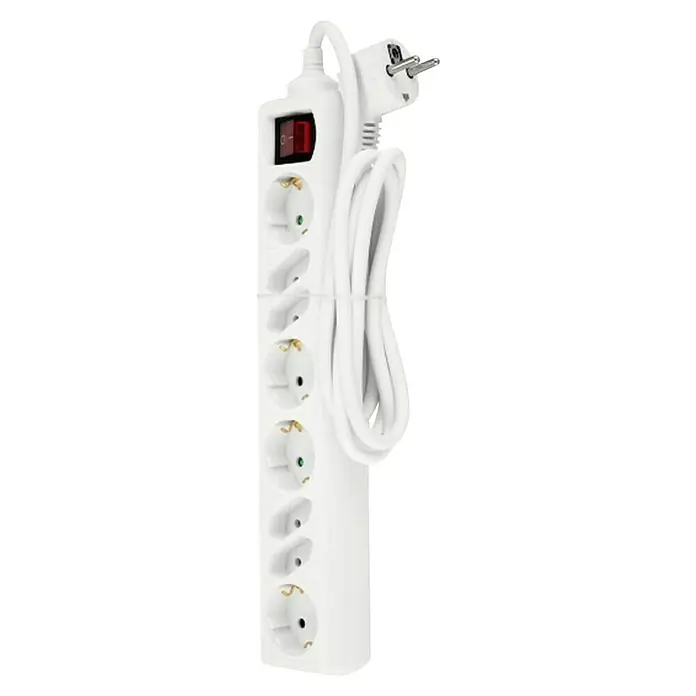 REV Base de enchufe múltiple - x 8, Blanco, Longitud del cable: 1,4 m, Con interruptor - Regleta con interruptor y cable. La regleta de múltiples enchufes ofrece múltiples conexiones y un práctico interruptor para controlar la energía.