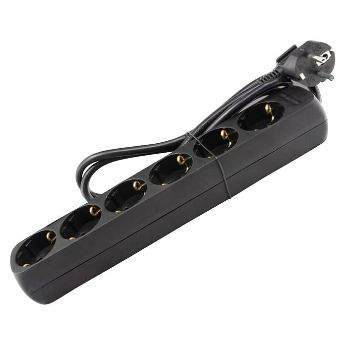 Base de enchufe múltiple (x 6, Negro, Longitud del cable: 1,4 m)