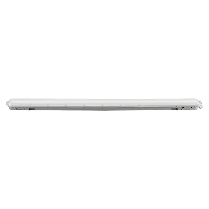 Voltolux LED-Feuchtraumlichtleiste mit Mikrowellensensor - L x B x H: 120 x 9,2 x 6 cm, Lichtfarbe: Neutralweiß, 48 W, IP65 - Weißes, rechteckiges, feuchtraumgeeignetes LED-Licht mit transluzenter Abdeckung und Sicherungsclips.