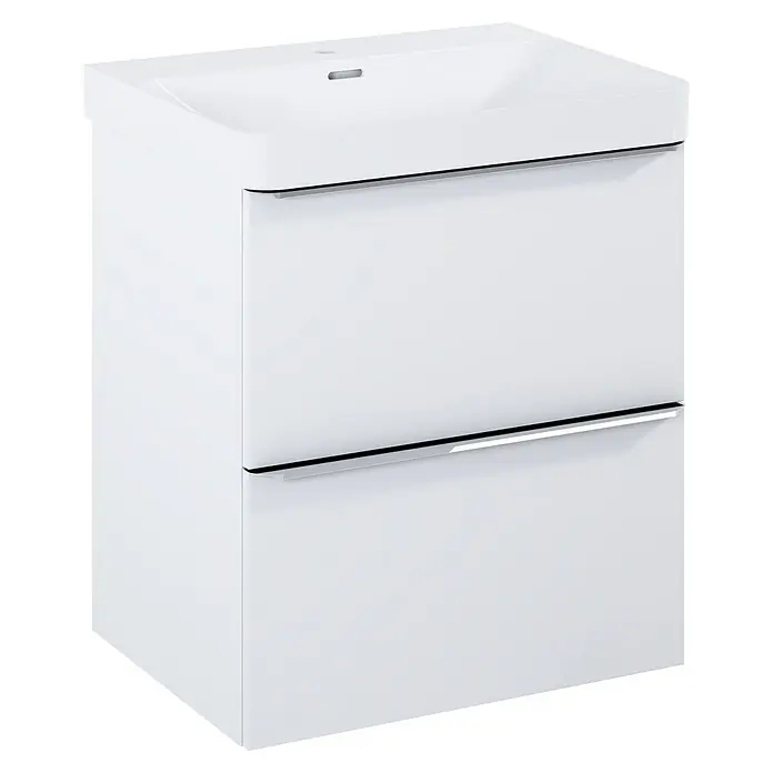 Riva Beauty 2.0 Waschtischunterschrank - B x T x H: 58,5 x 43,7 x 63,5 cm, Weiß Matt - Modernes, weißes Waschbecken mit Unterschrank und zwei Schubladen mit eleganten Griffen. Perfekt für jedes Badezimmerdesign.