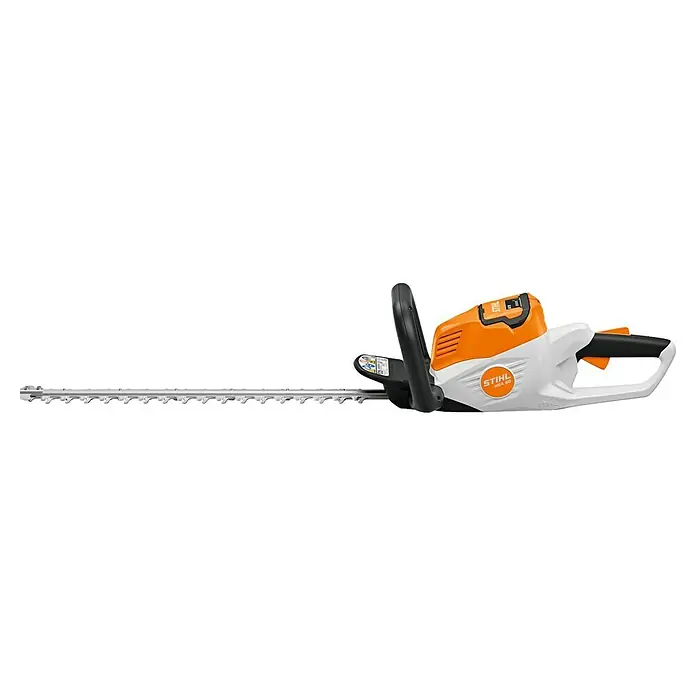 Stihl AK Akku-Heckenschere HSA 50 - 36 V, Li-Ionen, Ohne Akku, Schnittlänge: 50 cm - Stihl HSA 50 Akku-Heckenschere mit orange-weiß-schwarzem Gehäuse und langer, silberner Schneide.