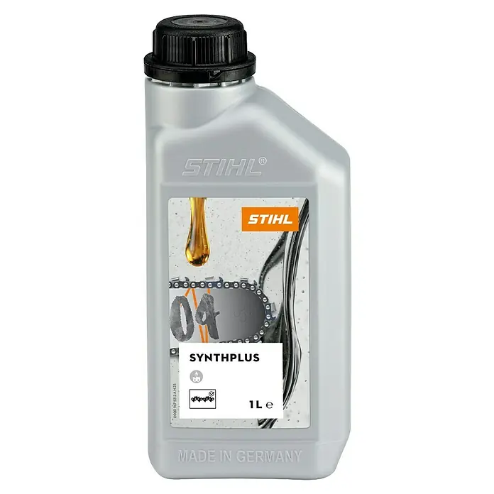Stihl Kettenhaftöl SynthPlus - 1 l - Graue 1-Liter-Kunststoffflasche Stihl SynthPlus Kettensägenöl mit schwarzem Deckel.