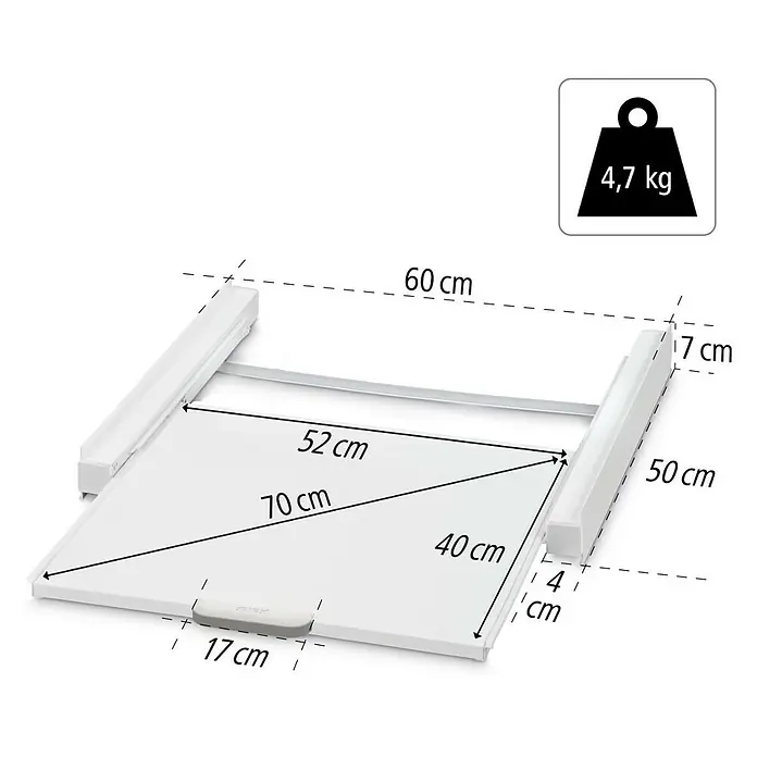 Xavax Zwischenbaurahmen - Passend für: Für Geräte mit einer Breite ab 45 bis 60 cm - Weißer Auszugsboden mit Metallschienen, 60 cm breit, 50 cm tief und 4,7 kg schwer.