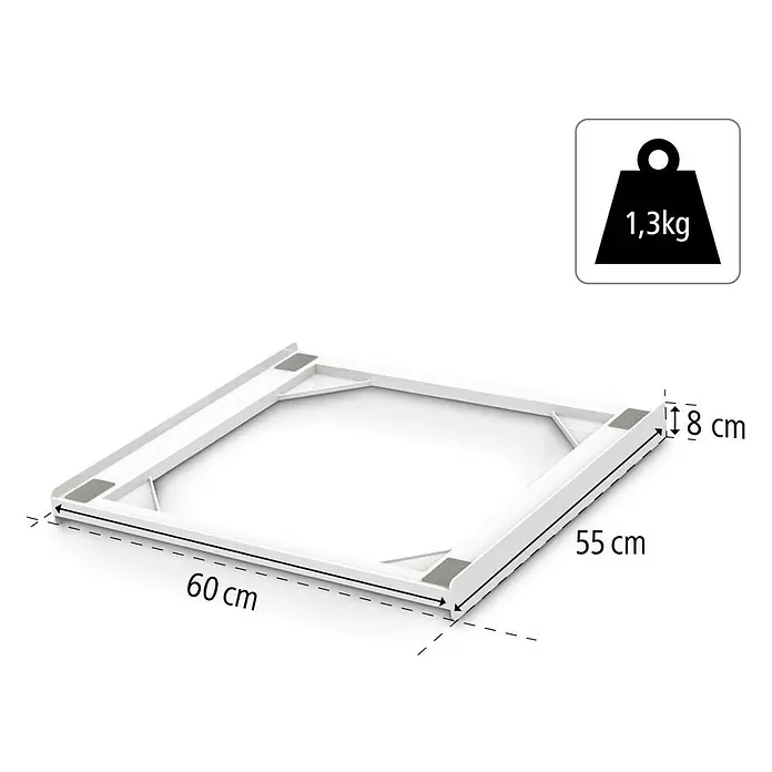 Xavax Zwischenbaurahmen - Passend für: Für Geräte mit einer Breite von 55 bis 60 cm - Weißer rechteckiger Geräteständerrahmen mit Maßen 60x55x8 cm und einem Gewicht von 1,3 kg.