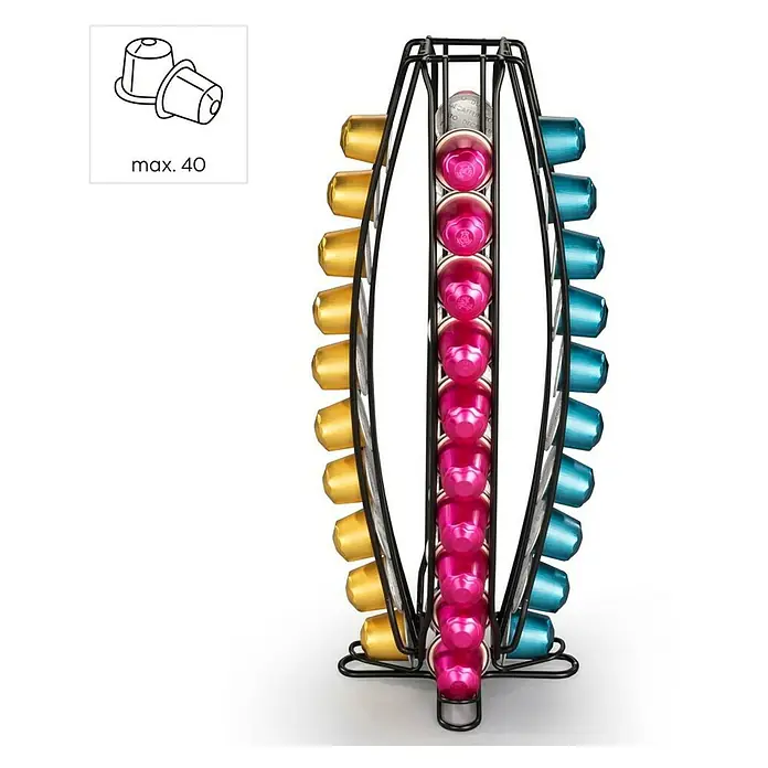 Xavax Kapselhalter - Passend für: Passend für 40 Nespresso Kapseln - Schwarzer Metall-Kaffeekapselspender, fasst mehrere Reihen goldener, pinker und blauer Kaffeekapseln. Max. 40 Kapazität.