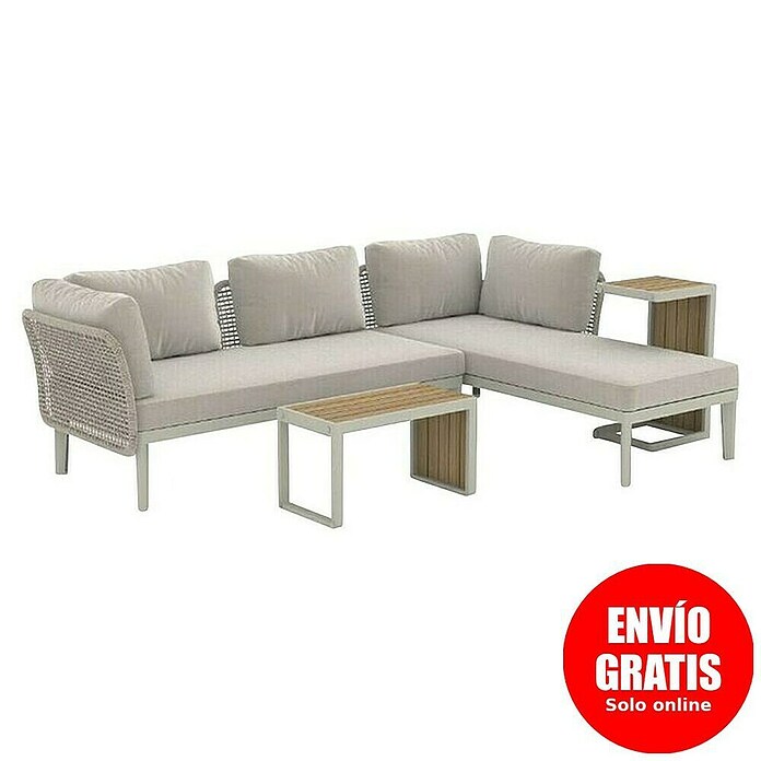 Sunfun Solo Conjunto de muebles chaise lounge + mesa auxiliar + respaldo (4 pzs., Gris claro) | BAUHAUS