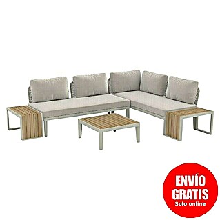 Sunfun Solo Conjunto de muebles chaise lounge + sofá + mesa auxiliar + mesa de centro (5 pzs., Gris claro)