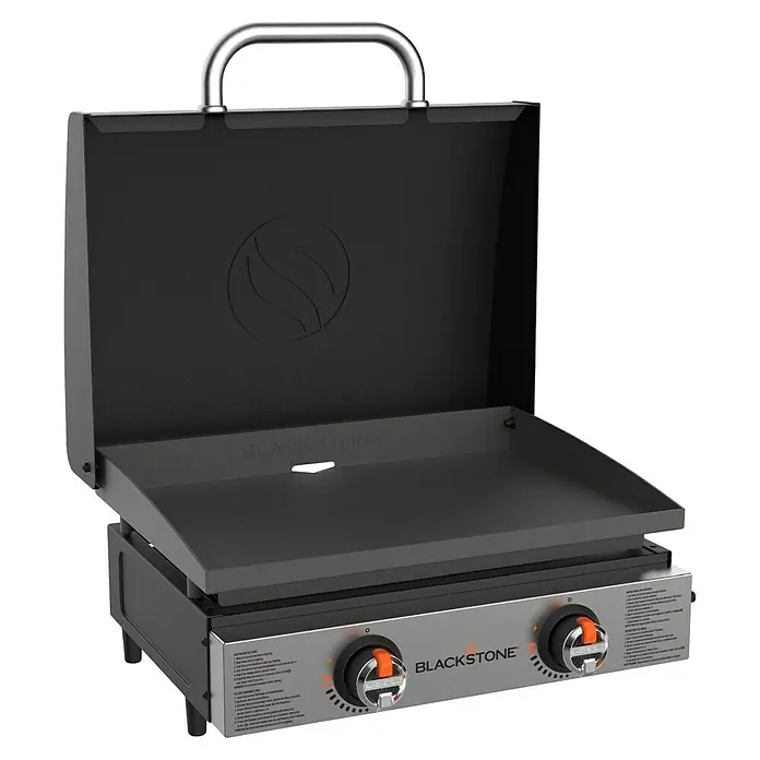 Blackstone Plancha-Grill 22" mit Haube - Grillfläche (B x T): 57 x 41,5 cm, 7 kW, Schwarz - Tragbarer Blackstone-Grill mit Deckel und zwei Reglern. Ideal für Camping und Outdoor-Kochen.