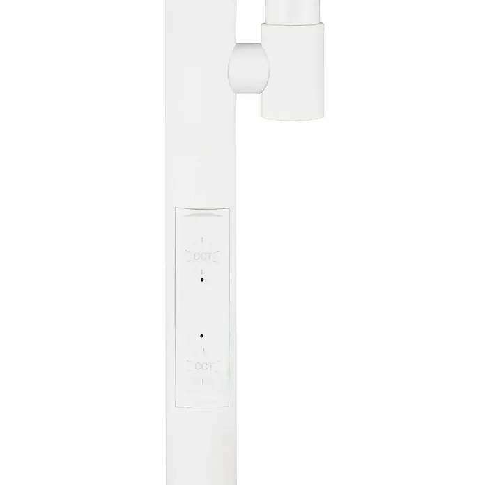 Trio Lighting Lámpara de pie LED con lector - 18 W, Altura: 178 cm, Blanco, Blanco cálido - Primer plano de una lámpara blanca con ajustes de temperatura de color, ideal para iluminación versátil.