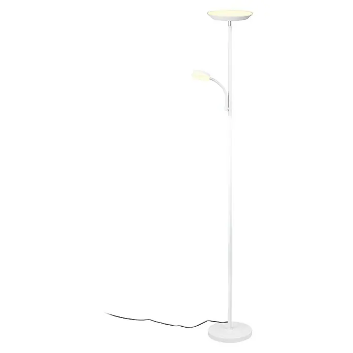 Trio Lighting Lámpara de pie LED con lector - 18 W, Altura: 178 cm, Blanco, Blanco cálido - Esta moderna lámpara de pie blanca con dos luces proporciona una iluminación agradable en cualquier habitación. El diseño sencillo complementa cualquier decoración.
