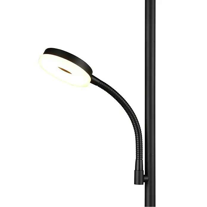 Trio Lighting Lámpara de pie LED con lector Specter - 17 W, Altura: 178 cm, Negro, Blanco cálido - Lámpara de pie negra con brazo flexible y luz LED en forma de anillo, que proporciona una iluminación brillante y enfocada. Ideal para leer o iluminación de acento.